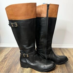 Gianni Bini Black Brown Tall Side Zip Riding Boots SZ 8